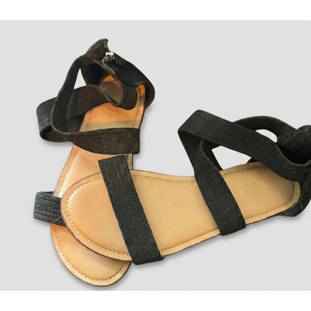 Torrid Women's Black Elastic Strappy Zip-Back Flat Sandals Size 9.5 WW